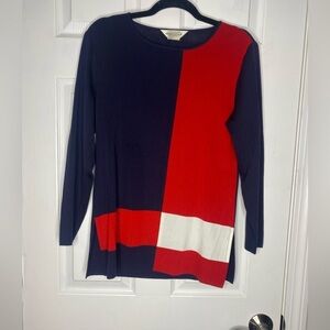 EXCLUSIVELY MISOOK Petite Red, White, and Blue Colorblock Sweater Size Small
